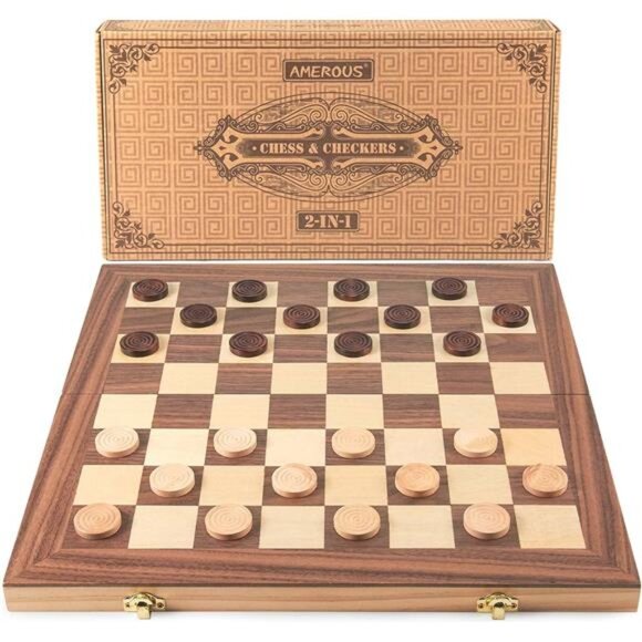 Wooden Chess & Checkers Set, Board Games -2 Extra Queens -24 Cherkers Pieces - Picture 14 of 16